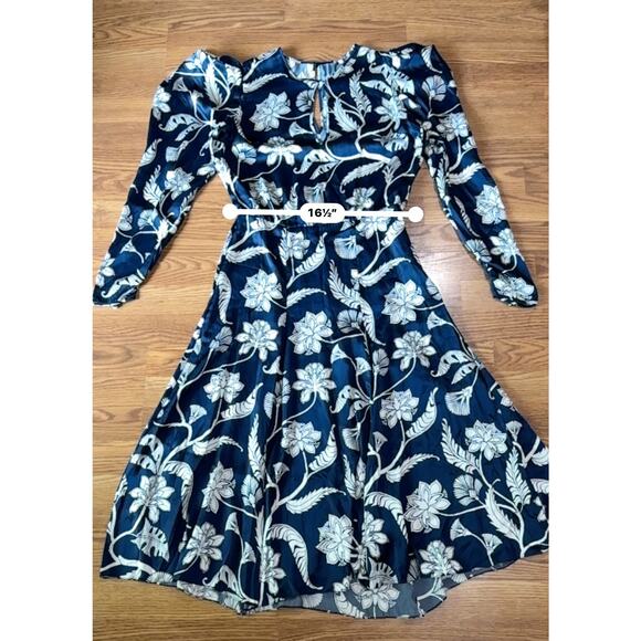 JOHANNA ORTIZ Wild Blue Botanical-print Silk-charmeuse Midi Dress size 10 - Picture 7 of 16